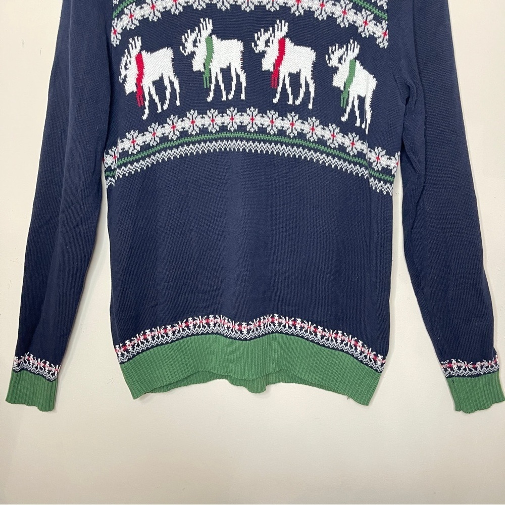 ASPEN Men’s Reindeer Fair Isle Holiday Sweater in Navy Blue - Picture 3 of 9